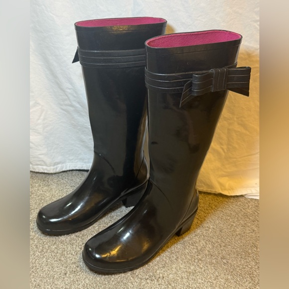 kate spade Shoes - Kate Spade Women's Sz 9 Randi Black Gloss Rubber Heeled Knee High Rain Boots